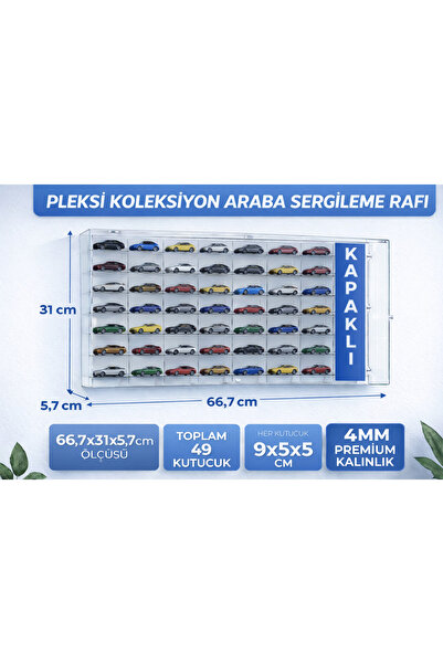 Pleksi Atölyesi PREMİUM KALINLIK KAPAKLI PLEKSİ KOLEKSİYON ARABA SERGİLEME RAFI