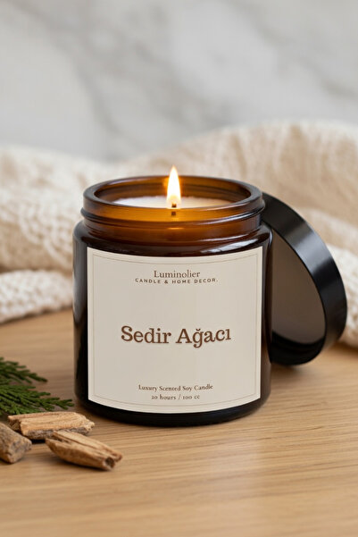 Luminolier Sedir Ağacı Kokulu Mum - %100 Doğal Soya Mumu Amber Kavanoz Aromat...