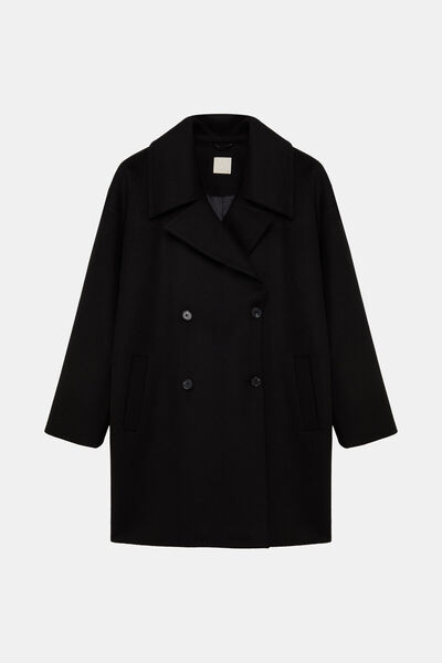 W Collection SİYAH KRUVAZE YÜN KAŞMİR MANTO