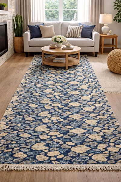 OEM Traditional rug, size 80 x 300 cm Blue and cream, Rustic model 3
