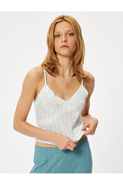 Koton Slim Fit Tanktop mit Trägern und Blumenmuster aus Spitze