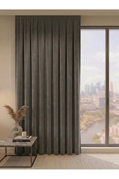 Bercem Home Κουρτίνα φόντου με βελούδινη υφή και πιέτες - Ανθρακί - Πυκνές πι...