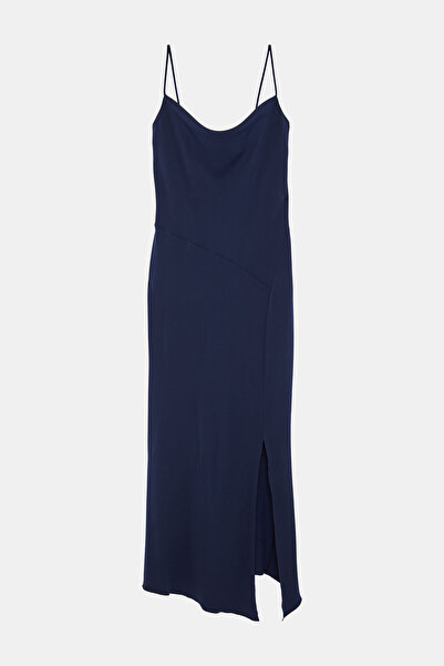 W Collection LACİVERT YIRTMAÇ DETAYLI ELBİSE