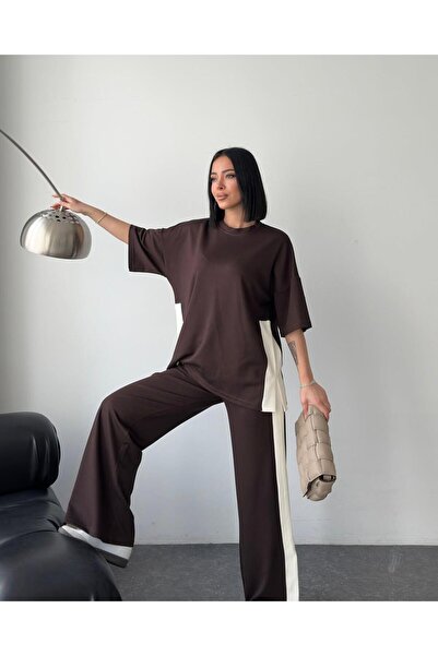 02Lady Fashion Costum de trening din țesătură modal cu fantă și garnitură