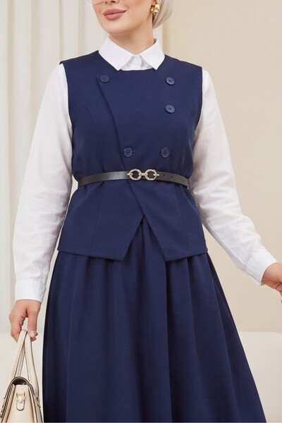 HİJABAYA Σετ φούστας με σταυρωτά κουμπιά Ζώνη τεμαχίων Γιλέκο