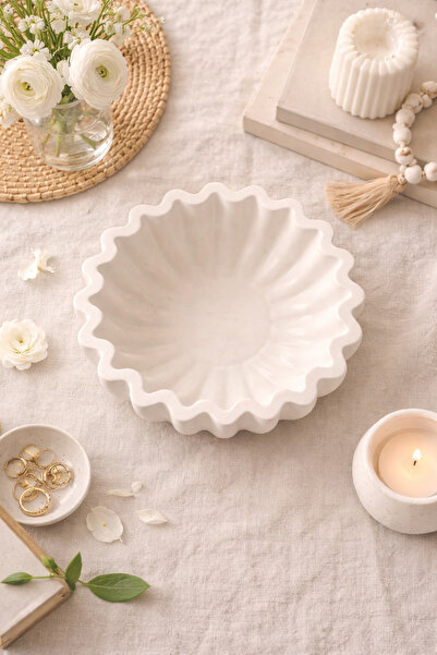 Misse Διακοσμητικό οδοντωτό πιάτο, στρογγυλό μπολ από σκυρόδεμα, ζαχαριέρα