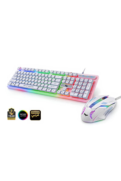 SETUP MASTER طقم قيمنق SK 120 (كيبورد + ماوس) من سيت اب ماستر | يدعم PC و PS5 - عربي/إنجليزي لون ابيض