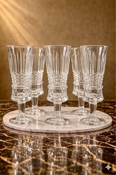 Maloria Pinterest Kristal Kahve Yanı Minik Cam Flüt Bardak Seti | 6'lı - 50ml