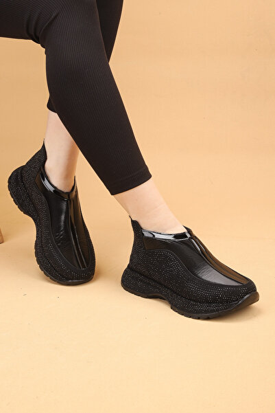 Nilsa Shoes Μαύρα πέτρινα λεπτομερή χειμερινά γυναικεία παπούτσια περπατήματο...