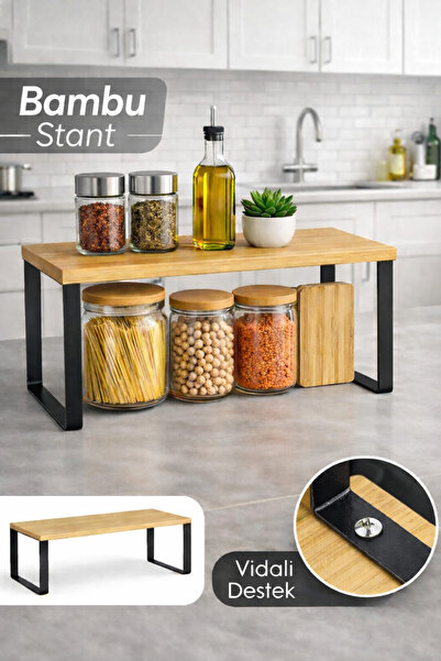 naturelove Dekoratif Metal & Bambu Raf - Mutfak Banyo Düzenleyici Makyaj Parf...