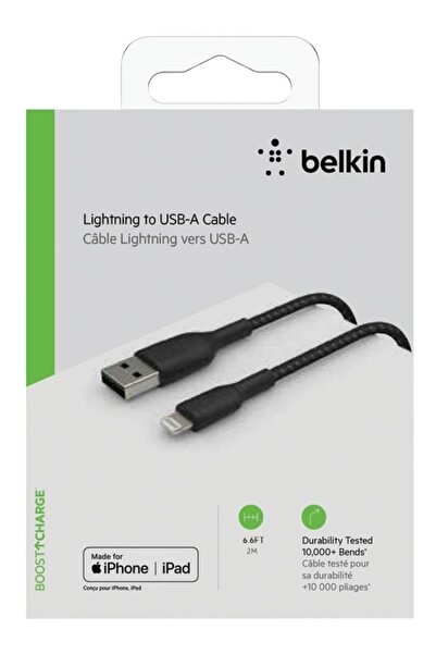 Belkin Cablu de încărcare Boost Lightning la USB-A împletit, 2 m, negru