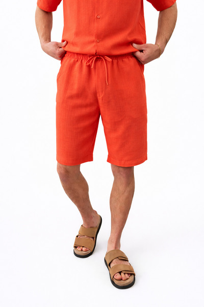 İLKCET MODA Ανδρικό ελαφρύ σορτς με χαλαρή εφαρμογή με λεπτή εμφάνιση λινό