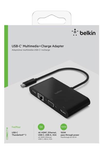 Belkin Adaptor multimedia USB-C + încărcare (GBE, HDMI, VGA, USB-A) negru 100...