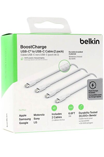 Belkin Cablu împletit C-C 2.0 2m alb, pachet de 2