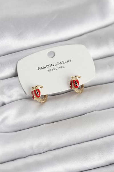 Skygo Ladybug Model Gold Color Brass Children's Earrings - Tj-Bkp11651