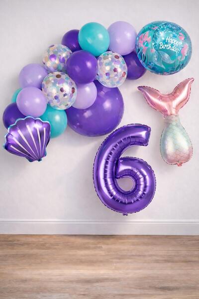 Patladı Gitti 6 Yaş Deniz Kızı Temalı Doğum Günü Parti Kutlama Seti Konsept 1