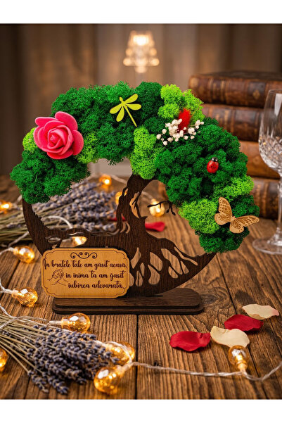 OEM Cadou Copacul Vietii, cu licheni stabilizati, din lemn wenge, „Mesaj drag...