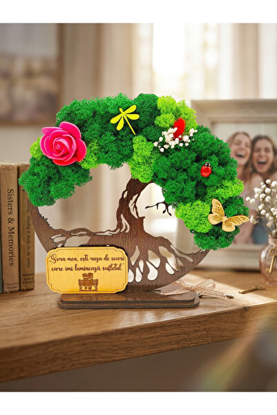 OEM Cadou Copacul Vietii, cu licheni stabilizati, din lemn wenge, „Sora”, 20c...