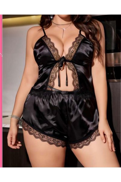 Visatin Lingerie Women's Plus Size Satin Suit