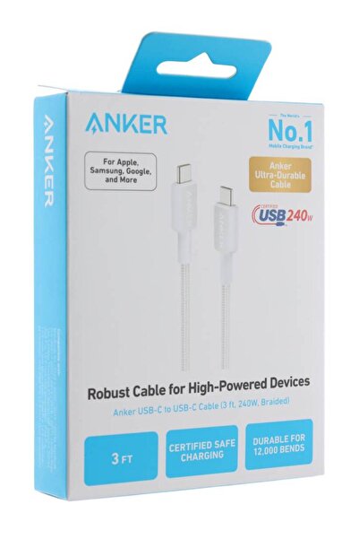 Anker Cablu USB-C la USB-C (91 cm, 240 W, împletit) alb