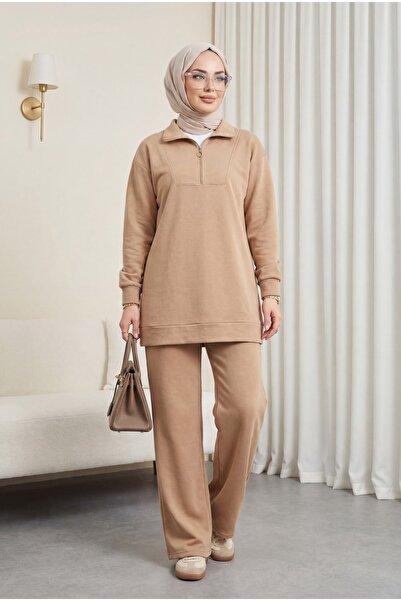 HİJABAYA Σετ με χτενισμένο βαμβακερό ύφασμα με μισό φερμουάρ