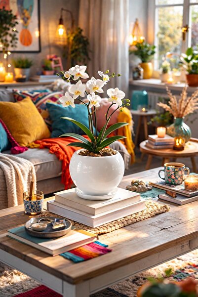 Evdek Tabaklı Beyaz Tombul Çömlek Saksı 16x15 Cm