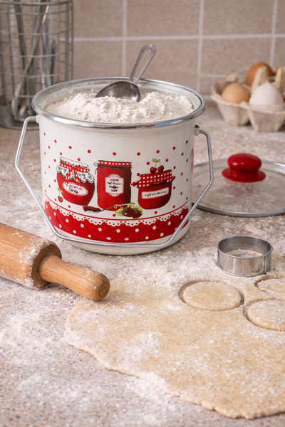 EBRULİEMAYE Red Jar Enamel Copper 3.8 Liters 20 cm Diameter Red Peak Milk Yogurt Pulses Flour Copper