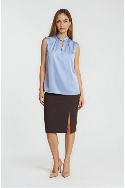 Spazio Contardino Yakası Düğüm Detaylı Bağlamalı Bluz MAVİ