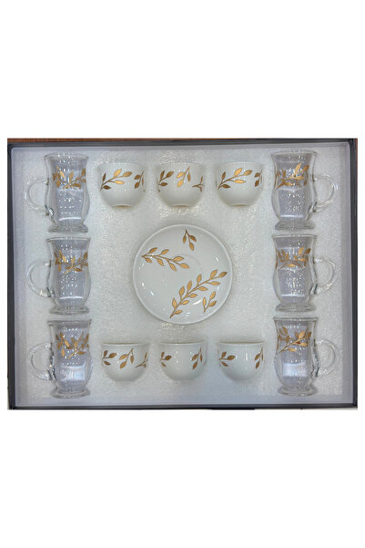 ALQANNAS طقم أكواب شاي وقهوة محفور بالليزر مكون من 18 قطعة | تصميم ذهبي أنيق