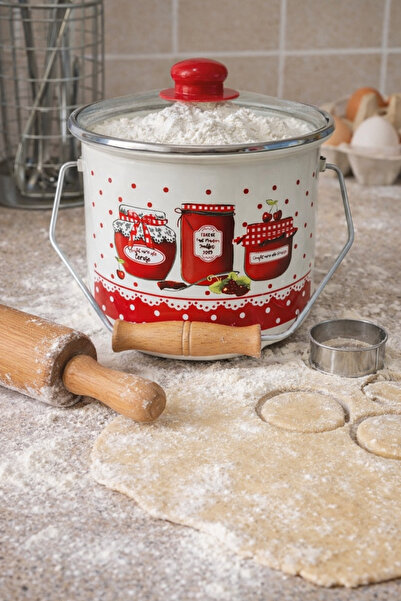 EBRULİEMAYE Kırmızı Kavanoz Emaye Bakraç 3,8 litre 20 cm çap Kırmızı Tepe süt...