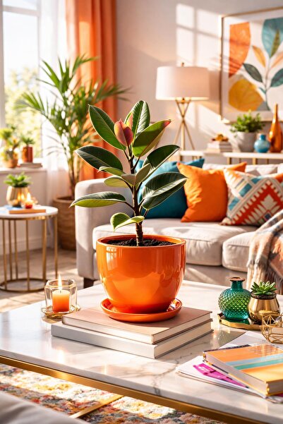 Evdek Tabaklı Turuncu Çömlek Saksı 19x19 Cm