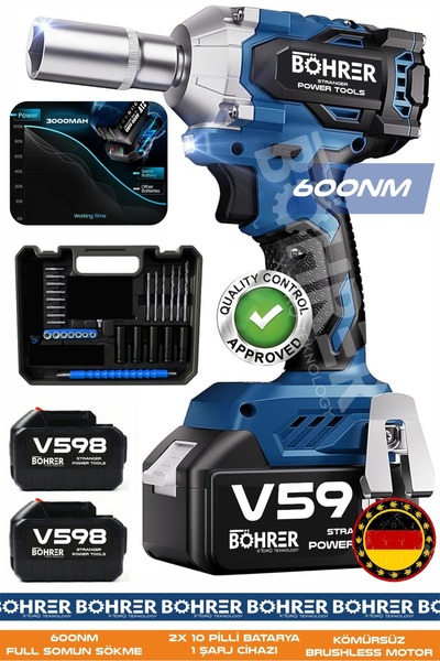 BÖHRER 600NM BA011134 FULL SET V598 ORJİNAL 21V 3AH DEVİR AYARLI KÖMÜRSÜZ SOM...