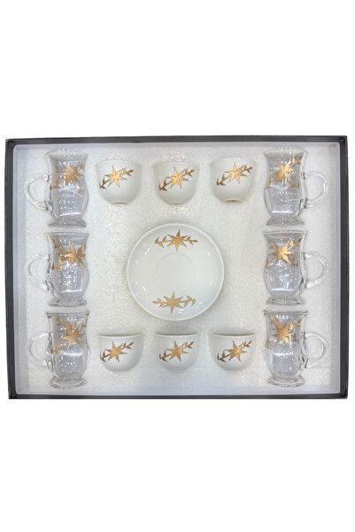 ALQANNAS طقم أكواب شاي وقهوة محفور بالليزر مكون من 18 قطعة | تصميم ذهبي أنيق