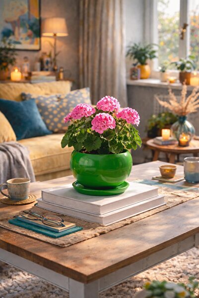 Evdek Tabaklı Yeşil Tombul Çömlek Saksı 16x15 Cm