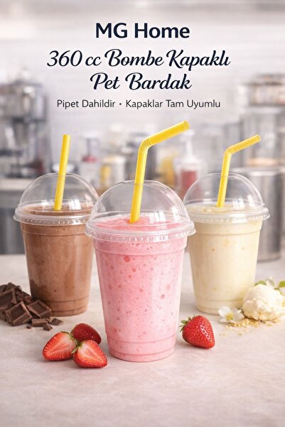 VENON 50 Adet 350 CC 🥤 KAPAKLI PİPETLİ TAKIM 🥤Ortası Delikli Yuvarlak 🥤Lim...