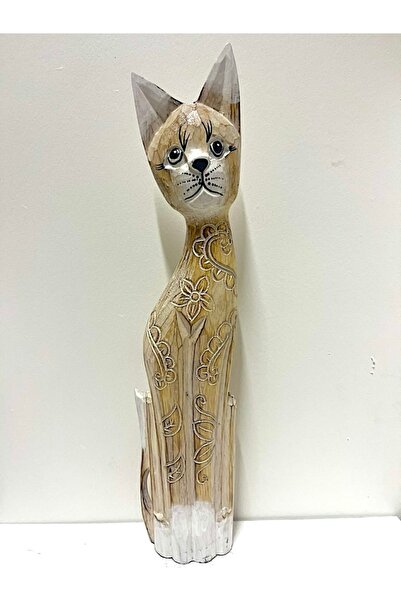 Barc Shop Ahşap Dekoratif Kedi 60 Cm A. Kahve Otantik El Yapımı Biblo