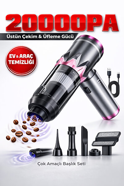 H-8083 Araç İçi Süpürge 20.000Pa Vakum + Üfleme Özellikli 3 Kademeli Araç Süpürgesi