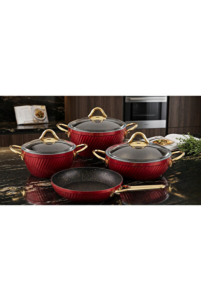 Özkent Hira Granite Red 4-Piece Cookware Set - K-597