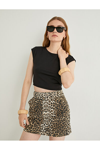 Koton Mini fustă de blugi cu model leopard - Detaliu curea și buzunar