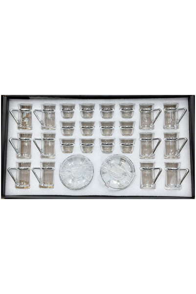 ALQANNAS طقم أكواب شاي وقهوة كريستالي مكون من 36 قطعة، يشمل 12 صحنًا بحافة فضية