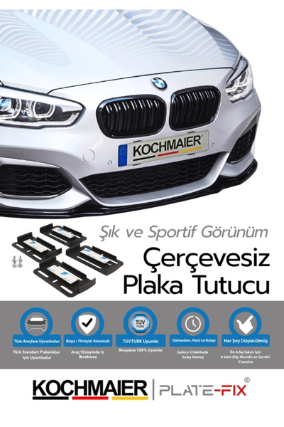 Platefix Kochmaier Plate-Fix Çerçevesiz Plaka Tutucu Plakalık 2 Set Ön Ve Ark...