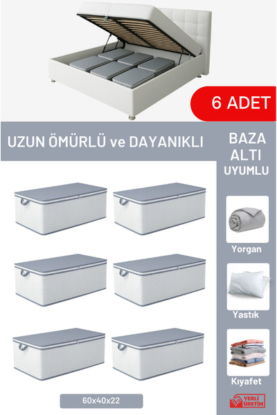 EVSELLA 6'li Set - Geometrik Çizgili Büyük Boy Baza Altı & Çekyat Altı Hurç (...