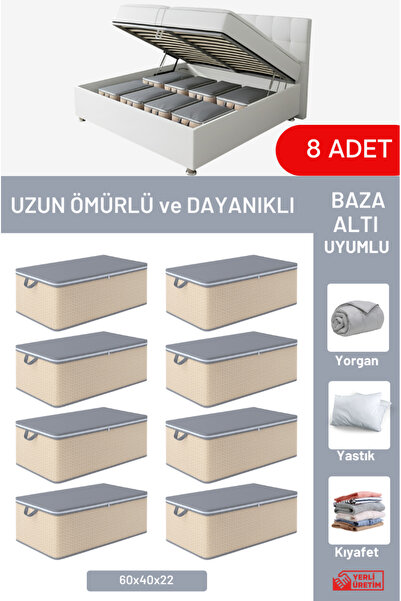 EVSELLA 8'li Set - Geometrik Çizgili Bej Büyük Boy Baza Altı & Çekyat Altı Hu...