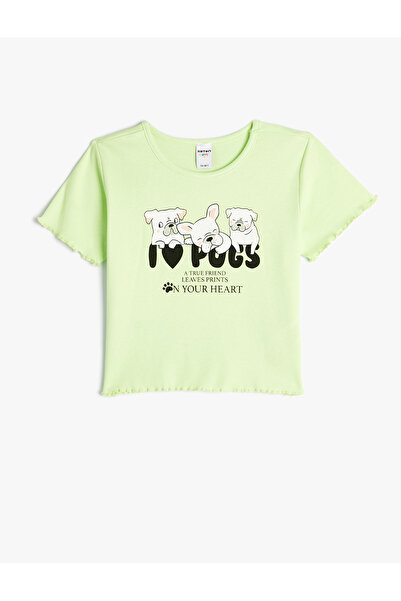 Koton Kurzes T-Shirt mit Hundemotiv, kurzärmlig, Rundhalsausschnitt aus Baumw...