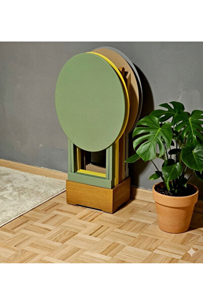 Tekir Çanta Sehpa Oval Model Ahşap MDF Dekoratif 4 lü Zigon