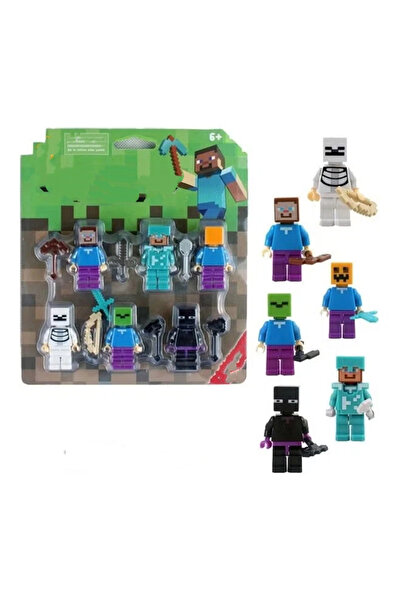 Other مجموعة ألعاب شخصيات ماين كرافت الصغيرة من JMD، 6 قطع، مع أسلحة، 18 سم