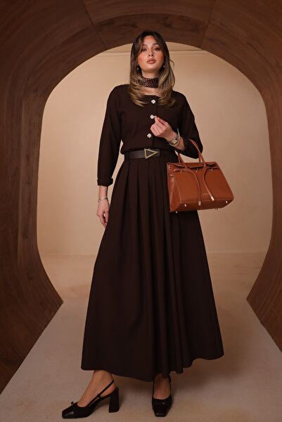 Mogi Butik Με πιέτες Μακριά Φούστα με Ζώνη κουμπιά, Γυναικείο Σετ Τεσεττούρ 3...