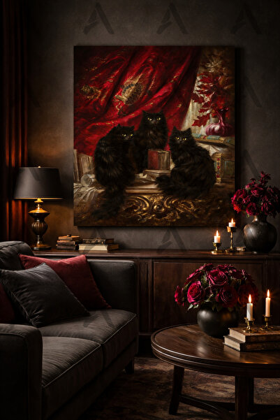 Artease Carl Kahler Üç Siyah Kedi (1906) Kanvas Tablo