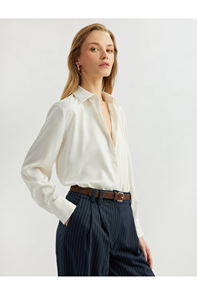 Koton Μακρυμάνικο σατέν πουκάμισο με κλασικό γιακά κανονική εφαρμογή