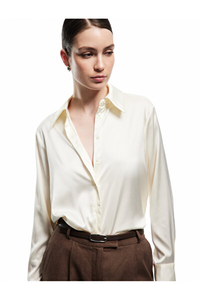 Koton Düğmeli Uzun Kollu Klasik Yaka Saten Gömlek